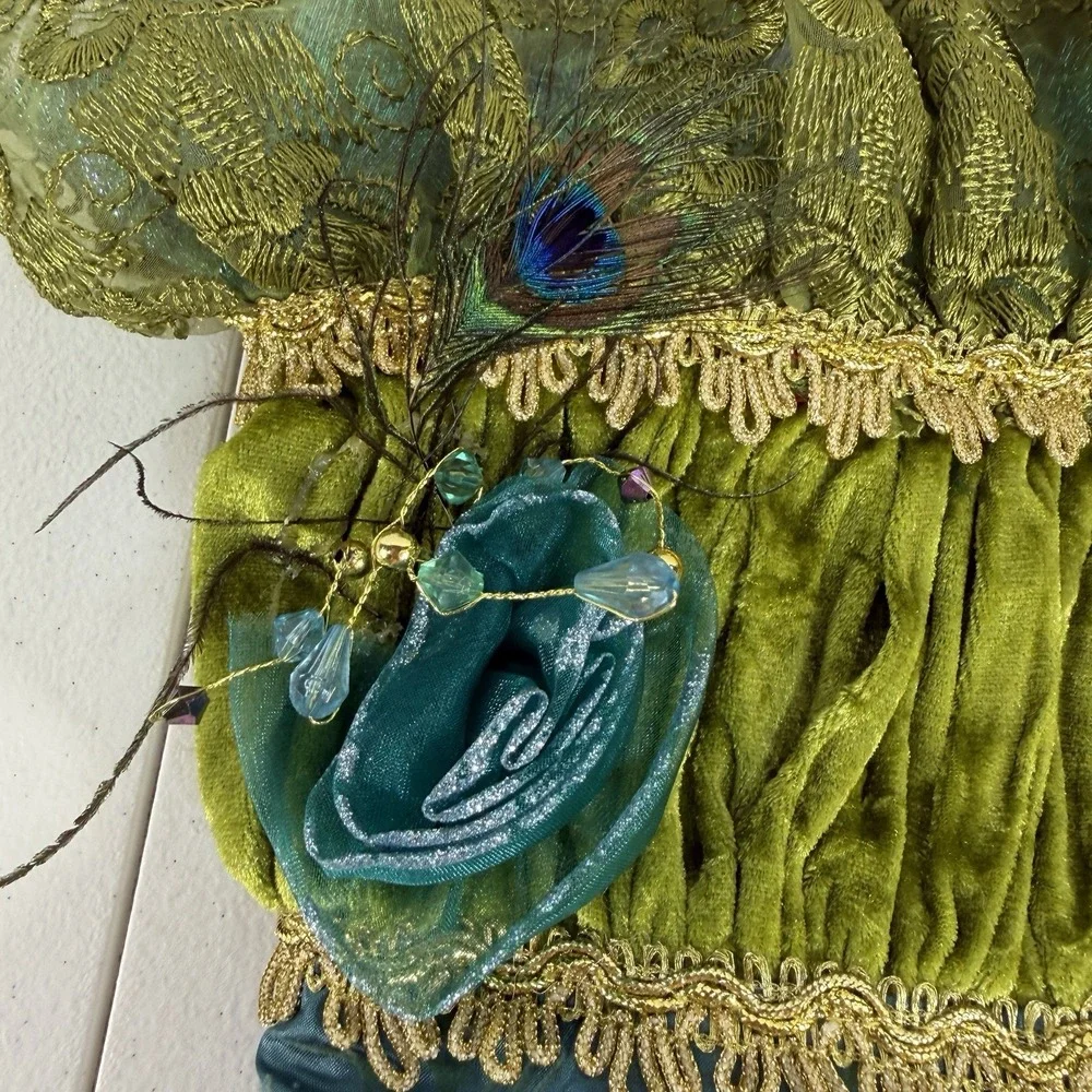 Pier 1 Peacock Boot Stockings Set Of 2 Victorian Velvet Glam Fancy Christmas‎